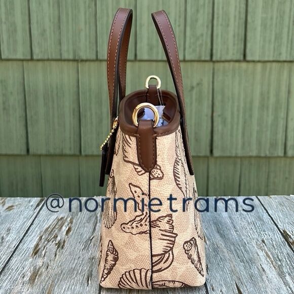 City Mini Tote Bag In Signature Canvas With Shell Print Crossbody Purse Beach - Picture 5 of 8